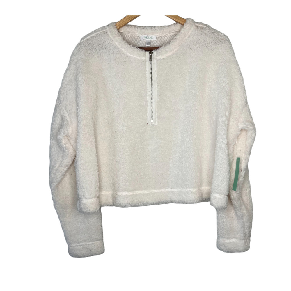Abound Women's Large White Faux Fur Quarter Zip Sweater - Sz L